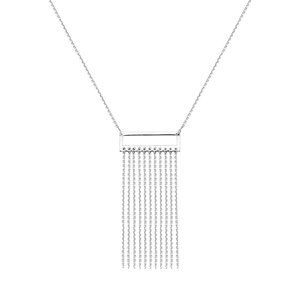 Silver Mini Open Rectangle Frame Tassel Necklace